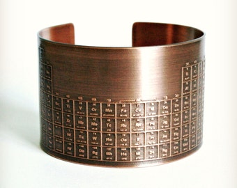 ETCHED PERIODIC TABLE Cuff Bracelet - Copper, Nerdy, Graduation, Teacher, One Of A Kind Gift