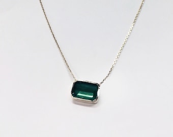 1 Carat Natural Green Emerald 14k Gold Necklace