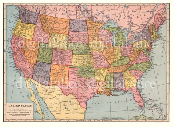 vintage 1938 usa map instant download digital printable 8