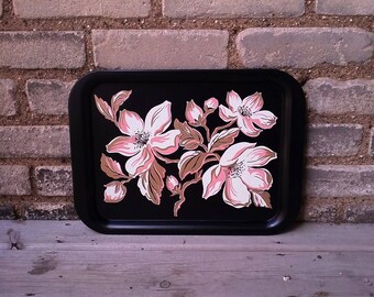 Decorative Metal Tray Pink, Gold & Black Floral
