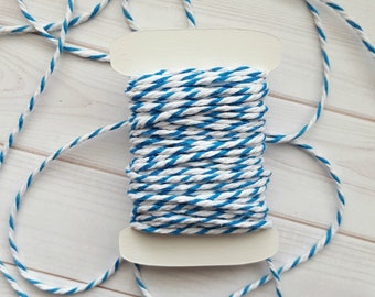 10 Yards Chunky Blue Baker's Twine, Blue and White Thick Twine, 100% Cotton