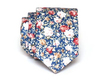Mens Tie Blue Floral tie Flower necktie Groom's necktie Gift for groomsmen wedding tie TC116