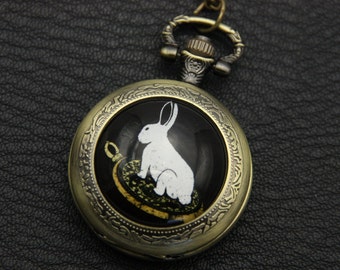 Necklace Pocket watch rabbit, alice 3