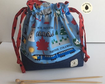 OH CANADA Bag and Charm Set | Just Add Yarn | Drawstring Bag | Small Project Bag | Maple Leaf | Progress Keeper | Stitch Marker