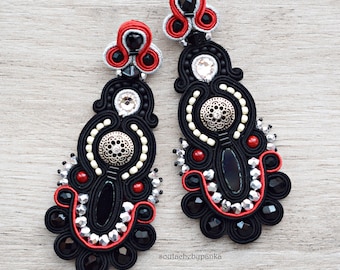 Sale 20% - Long hand embroidered colorful soutache earrings. Stud earrings. Oriental earrings. Soutache jewelry. Gift for her.