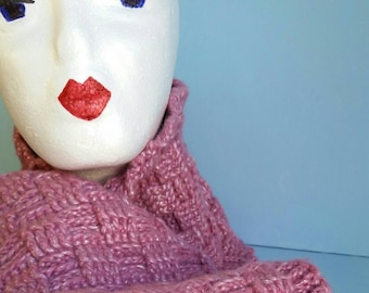 Crocheted sparkly pink woven-look scarf