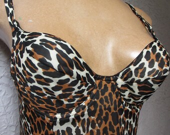 60s Vintage Vanity Fair Leopard Print Bra Slip 34 B