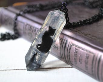 Black cat ctystal necklace, black cat pendant, black cat necklace, black cat jewelry, crystal necklace