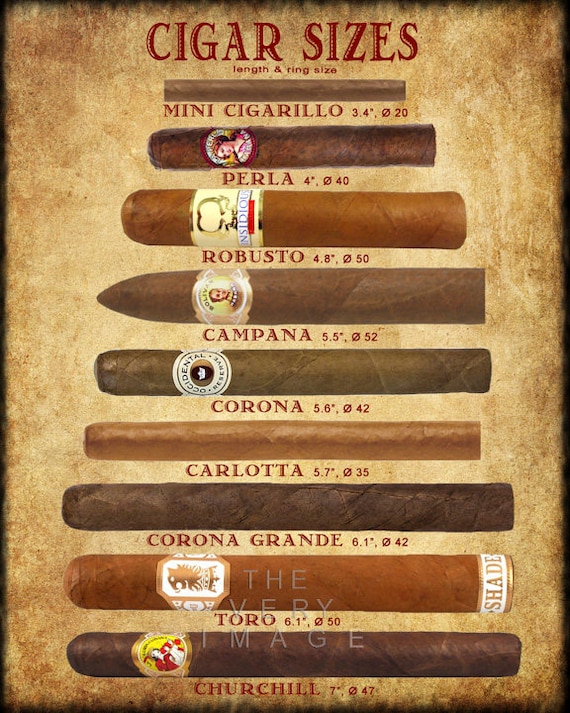 Cigar Art Cigar Size Chart Cigar Poster Tobacco Print