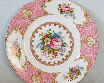 Vintage Royal Albert Bone China 'Lady Carlyle' Pastry Plate, Pink Multicolored Flower Design, England
