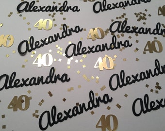 40th Birthday Party Confetti - Personalized Confetti in your choice of color with Silver or Gold Glitter Squares