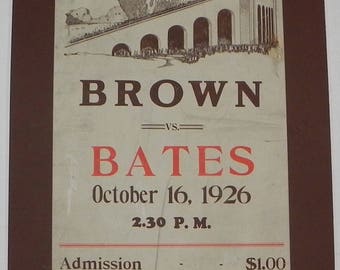 Outstanding 1926 Brown University versus Bates College Football Broadside, matted and ready for framing