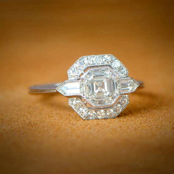 1.17ct Art Deco Style Bullet Engagement Ring Estate Diamond