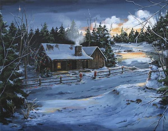 Items similar to Rustic cabin Winter scenes Archival 