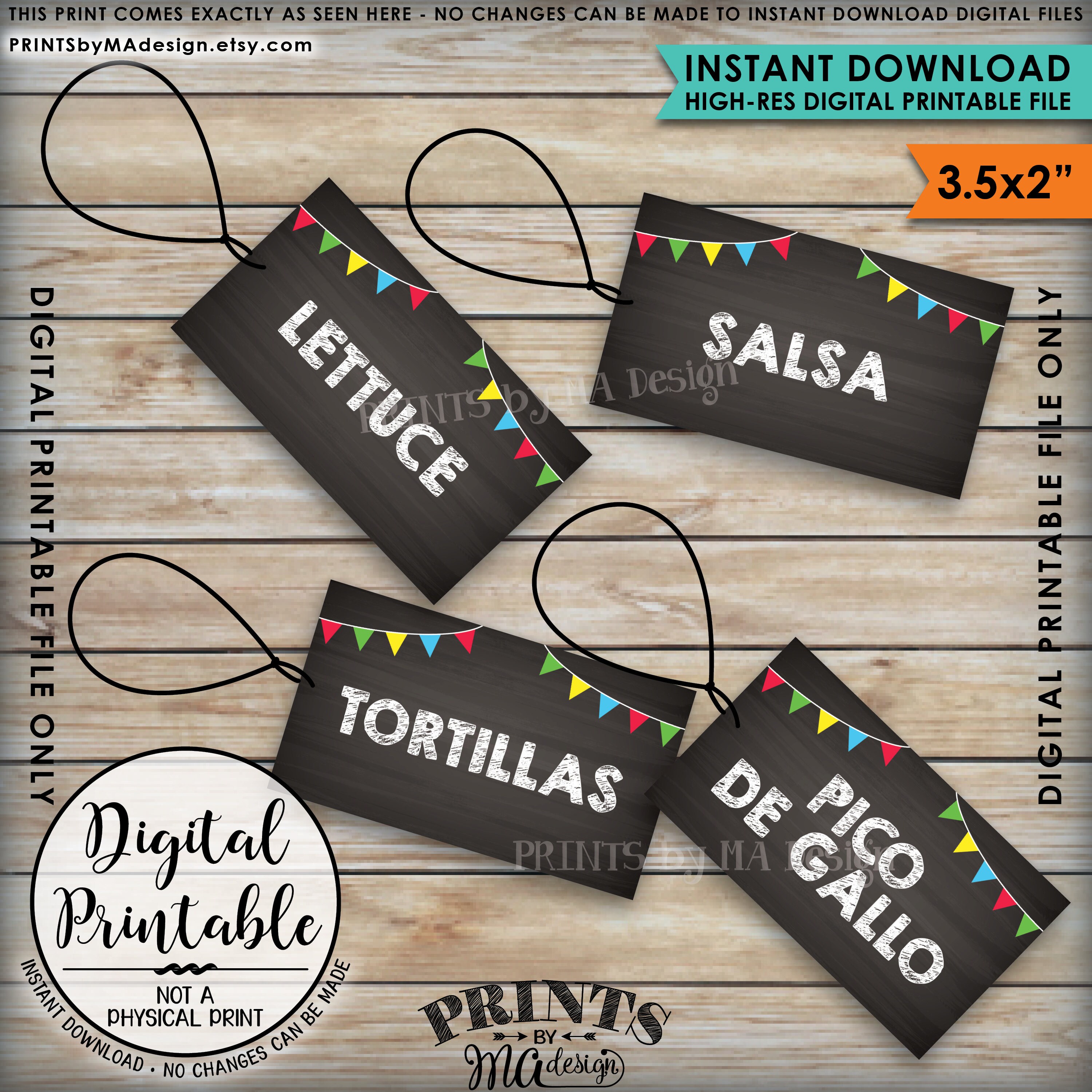 Taco Bar Labels, Taco Bar Menu Fiesta Mini Menu Taco Labels, Taco Bar