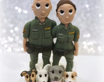 United States Border Patrol Wedding Cake Topper with 4 Dogs