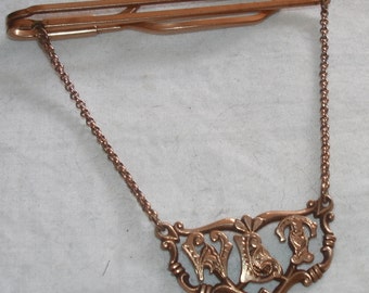 Antique TIE Bar CHAIN Clasp from Art Nouvea era with "W.L.T" in GOTHIC Monogram of 1/20 10kt Gold Filled