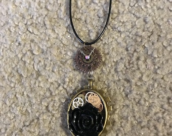 Black rose steampunk pendant