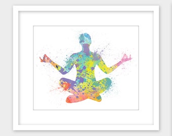 Yoga Print Lotus Pose Printable Splatter Wall Art, Instant Digital Download 8x10