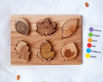 Wooden Leaf Puzzle / Montessori Toy /Organic Toy/ Educational Toy/ Toddler Development Wood Toy/ Natural Wood Baby Toy