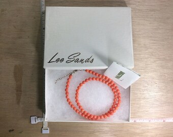 Vintage Lee Sands 18"-20" Coral Beaded Necklace In Box Used