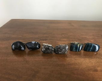 Three Pair Stone Cuff Links Vintage