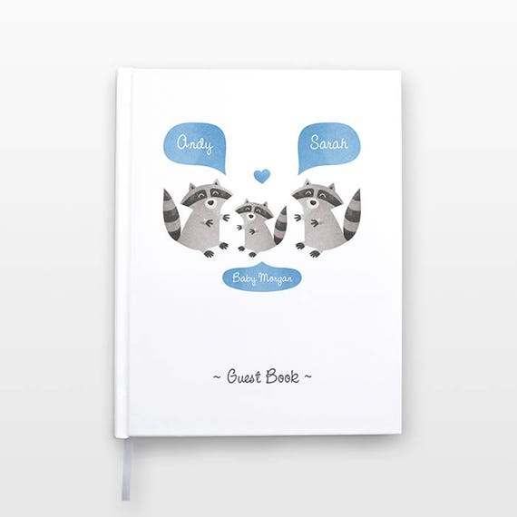RACCOON Baby Shower Guest Book, Personalized Baby Book, Animal Baby Guestbook, New Baby Gift, Baby Journal, Baby Notebook, Baby Guest Book