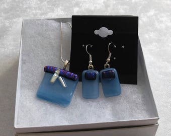 Blue Dichroic Jewelry Set-Jewelry Sets-Dichroic Jewelry-Dichroic Jewelry Sets