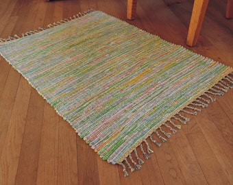 Hand Woven Rag Rug Small Pastel Cotton 26" x 36"