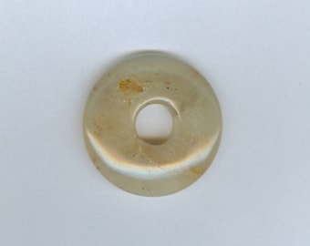 Yellow Donut Pendant, 35mm Cream Yellow Agate Gemstone Pi Donut Focal Pendant 6105