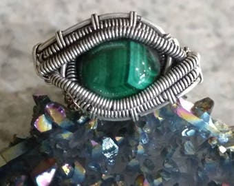 Malachite Eye Ring Size 7 1/2