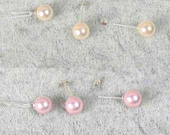 Braut Schmuckset, Hochzeit Schmuckset, Perlenohrstecker, Perle Halskette, Brautschmuck, Hochzeit, elfenbein, rosa, pink, dezent, elegant