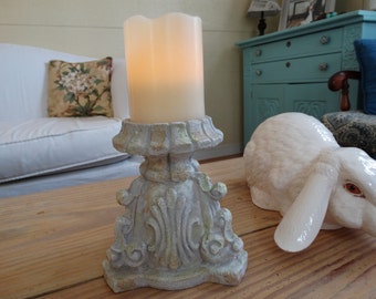 Pillar Candle Holder Shabby Cottage Decor Weathered Look