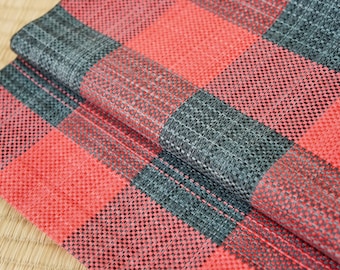 Red black woven Japanese obi belt tartan check, red Japanese art Nagoya obi, vintage silk obi belt, red black kimono belt, checkerboard