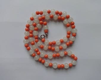 Vintage Glass and Faux Coral Bead Necklace