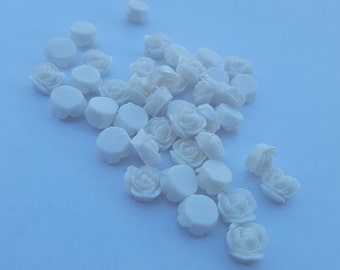 10 ITTY BITTY White Rose Cabochons - 8mm - small rose flower resin project supply