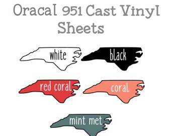 Oracal 951 12x12" Cast Adhesive Vinyl - 1 Sheet Oracal 951 Glossy Cast Vinyl, Black, White, Coral, Red Coral, Champagne Metallic, Ivory