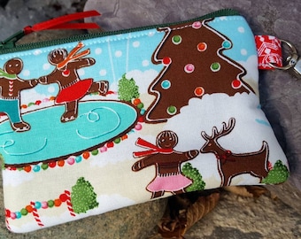 Gingerbread Men Coin Purse, Christmas Coin Purse, Gingerbread Zipper Wallet, Ear Bud Pouch, Stocking stuffer, Candy Change Purse