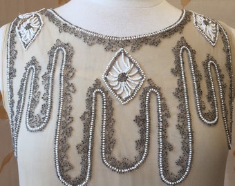Price reduced: 1920s deco vintage beaded silk chiffon flapper dress