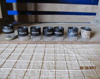 6 Vintage Fowler 10x Pocket Optical Comparators 10X Magnifier Eye Piece & 1 Mitutoyo 8X Piece