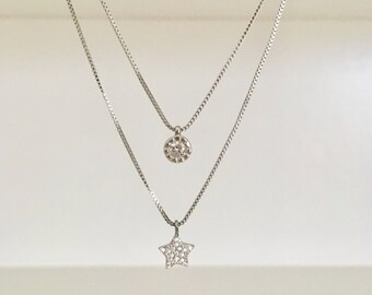 sterling silver moon necklace,star necklace layered necklace, simple necklace gift for her,
