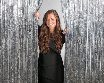 3' x 8' Silver Foil CURTAIN Metallic Birthday Door Photo Backdrop PROM Graduation Sequence Decor Wall Hanging glisten Tinsel WEDDING