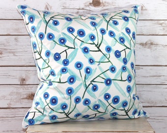 Cotton Blue and White Floral Print Pillow