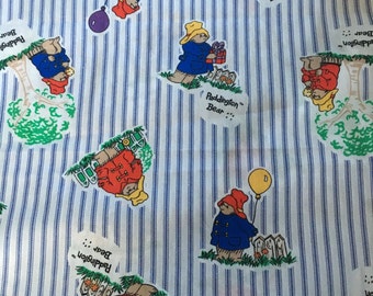 Paddington Bear cotton fabric by Eden Toys - 1995 OOP pattern Royal Blue and White Stripes. 1/2 yd