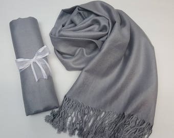 MEDIUM GRAY ( Medium silver Gray ) Pashminas. Bridesmaid Medium Gray Shawl. Pashmina Scarf. Wedding Favor