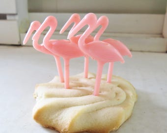 5 Vintage Stork Cake Candle Holders, Pink Stork Cake/Cupcake Picks- Candle Holders- Birthday Party Supplies