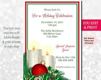 Christmas Invitation, Christmas Party Invitation, Christmas Invite, Printable, Instant Download, Diy, Holiday Invite, Holly & Berry