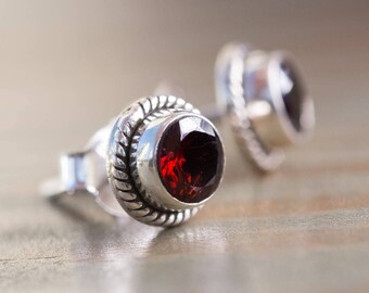 Sterling Silver Studs // Garnet Earrings // Sterling Silver Post Earrings // Garnet Post Earring // Garnet Stud Earrings // Silver Ear Studs
