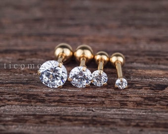Triple Helix earring Cartilage earring 16g Cartilage piercing Helix piercing Tragus earring Tragus piercing Barbell Zircon Labret