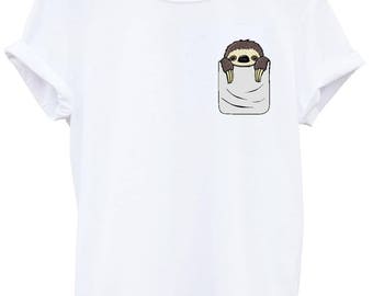 Sloth T-shirt,Funny Sloth,Fake Pocket, Sloth animal top slogan tee t shirt